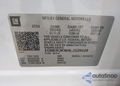 2020 Chevrolet Traverse Fwd Rs z USA, uszkodzony, nr VIN 1GNERJKW4LJ129528